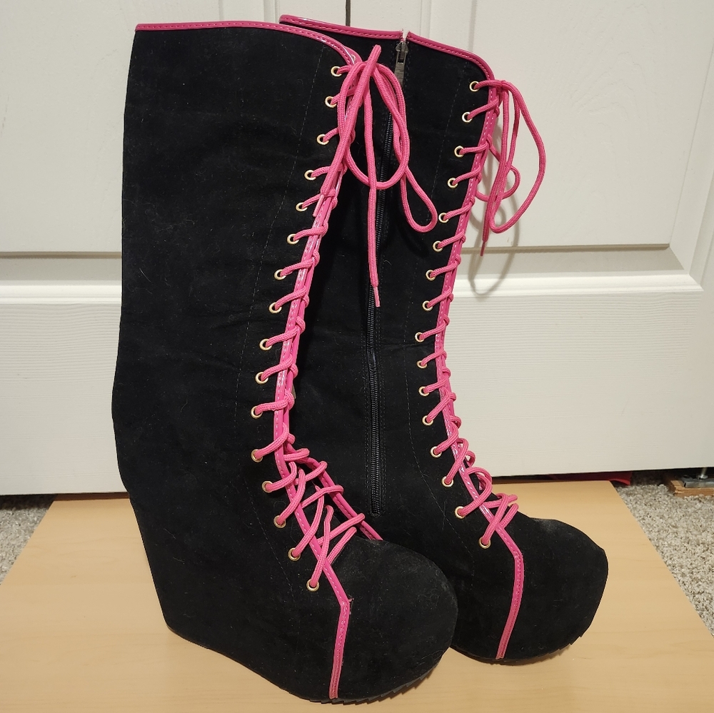 Knee high wedge boots